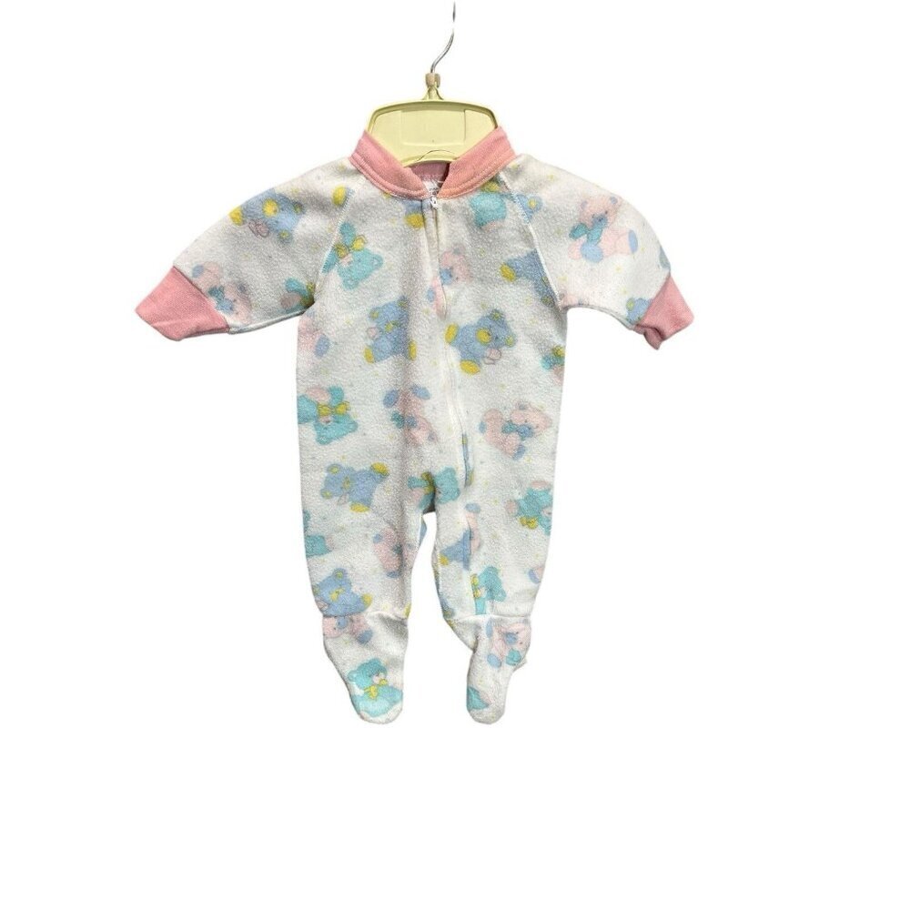 Vintage Gerber Onesie Pajamas Baby Girls 7-12 Months Teddy Bears Made in USA
